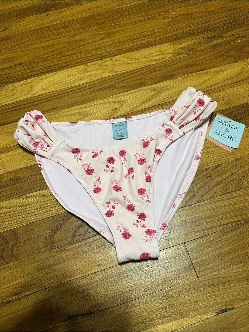 Shade & Shore Light Pink Floral Bikini Bottoms with Rose Print